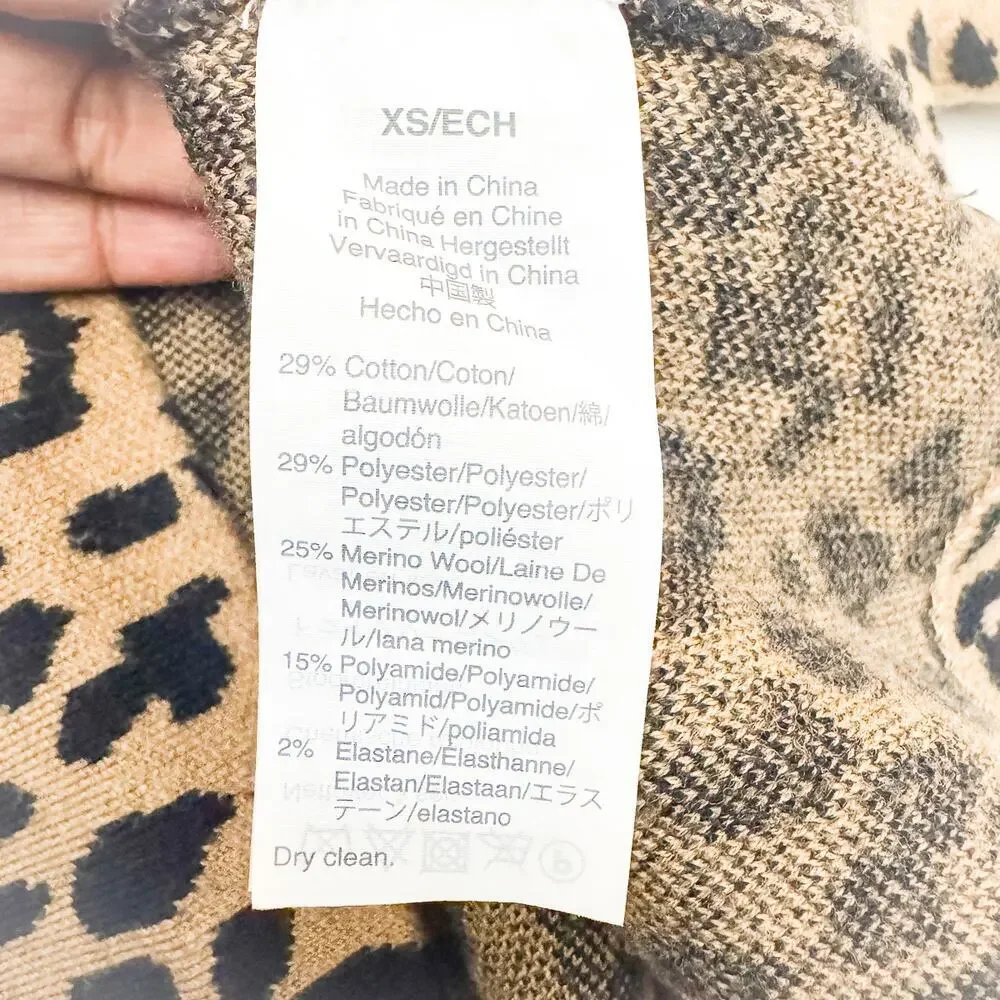 J. Crew Merino Wool Blend Leopard Print Long Sleeve Sweater Dress Size XS